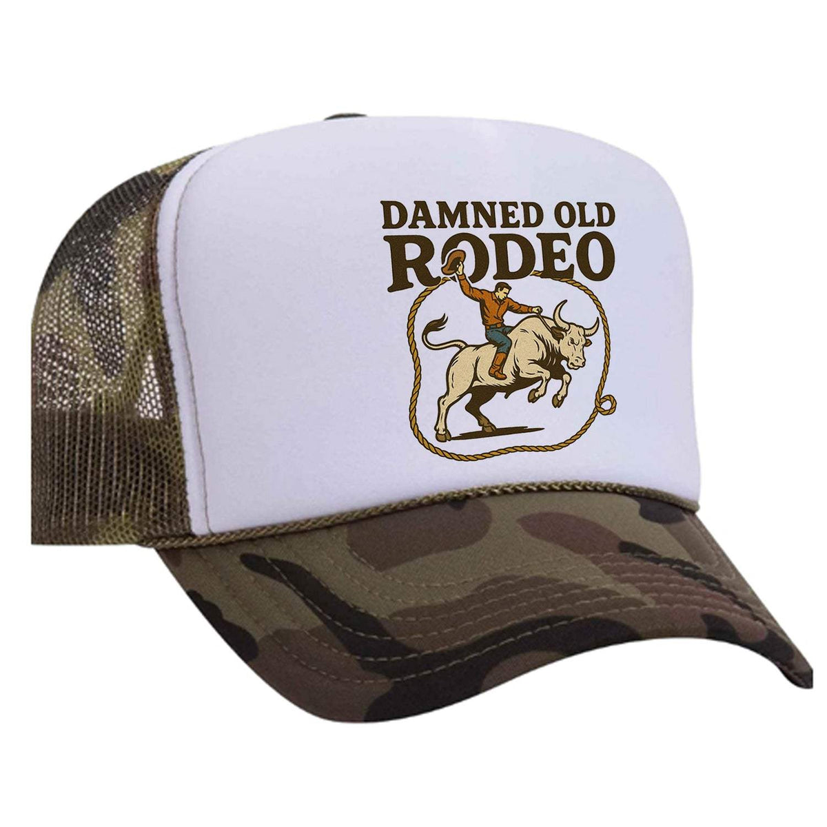 Damned Old Rodeo Foam Trucker Hat - Camo / White