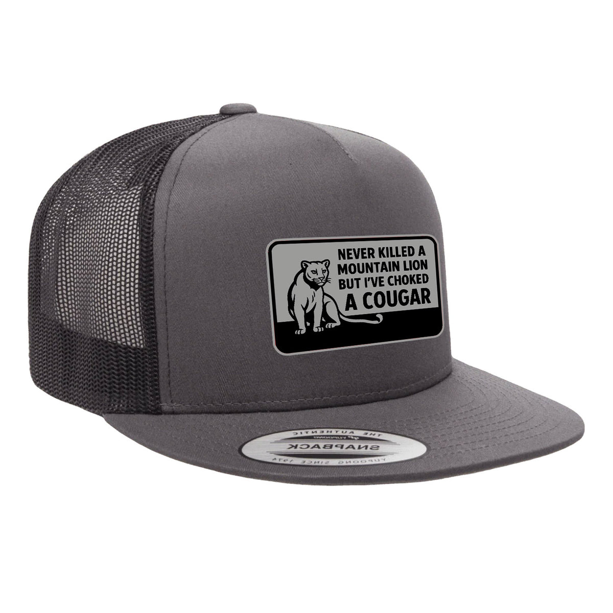 Choked A Cougar Flat Bill Leather Patch Hat