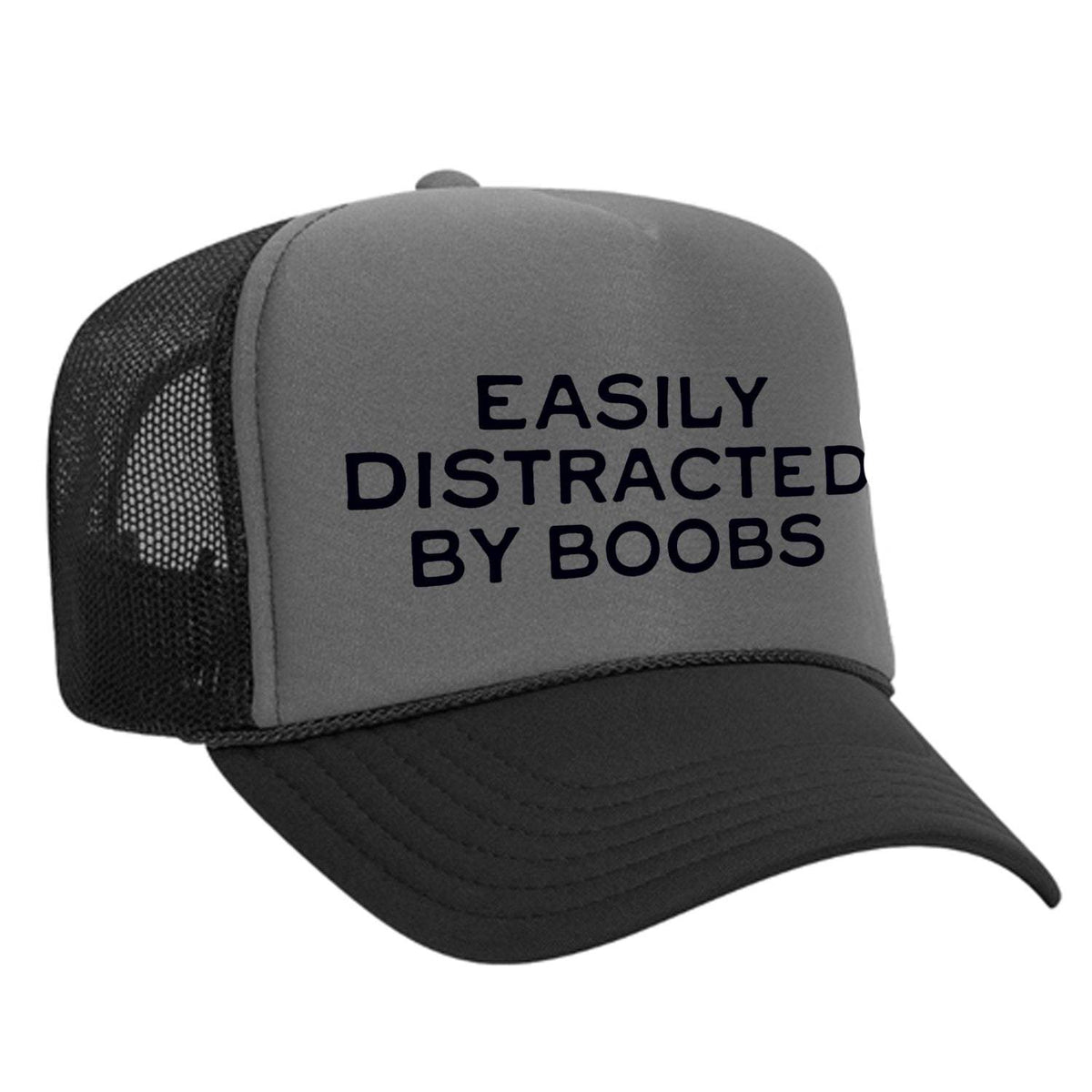 Easily Distracted By Boobs Foam Trucker Hat - Charcoal / Black