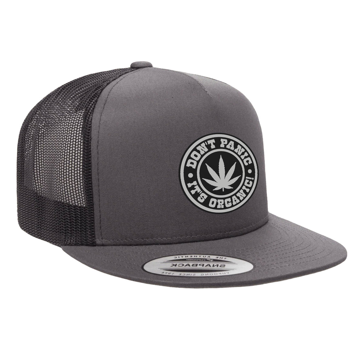 Don't Panic It's Orgnic Flat Bill Leather Patch Hat