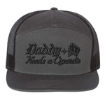 Daddy Needs A Cig Embroidered 7 Panel Hat - Charcoal / Black