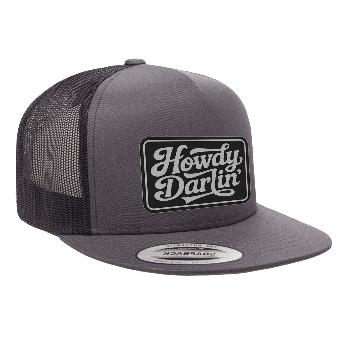 Howdy Darlin Flat Bill Leather Patch Hat - Charcoal / Black