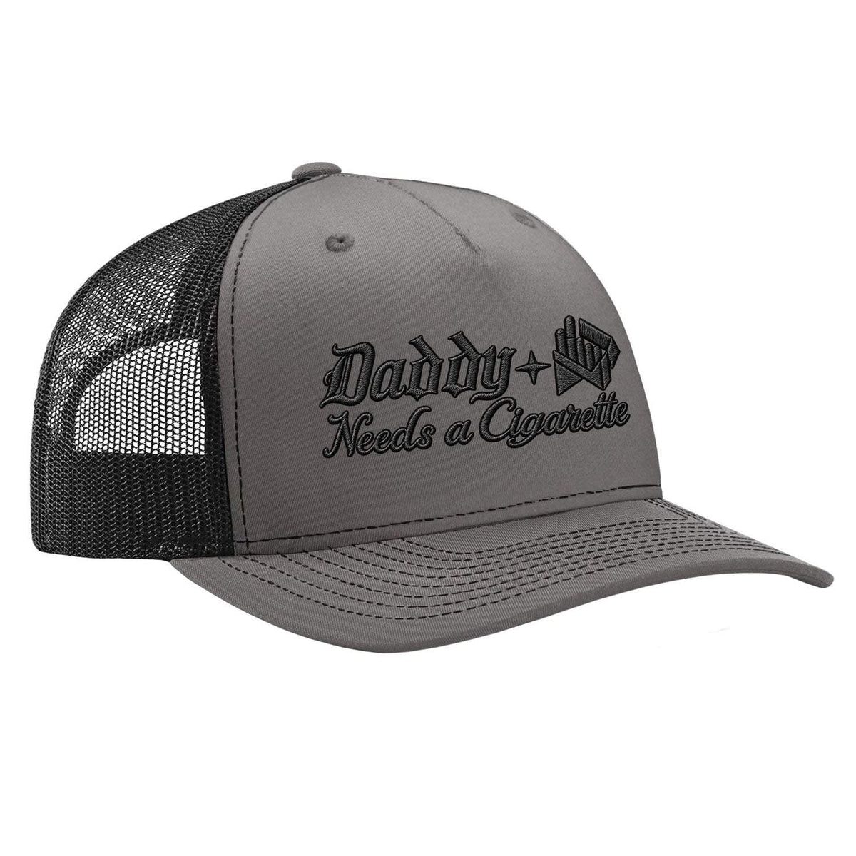 Daddy Needs A Cig Embroidered Trucker Hat - Charcoal / Black