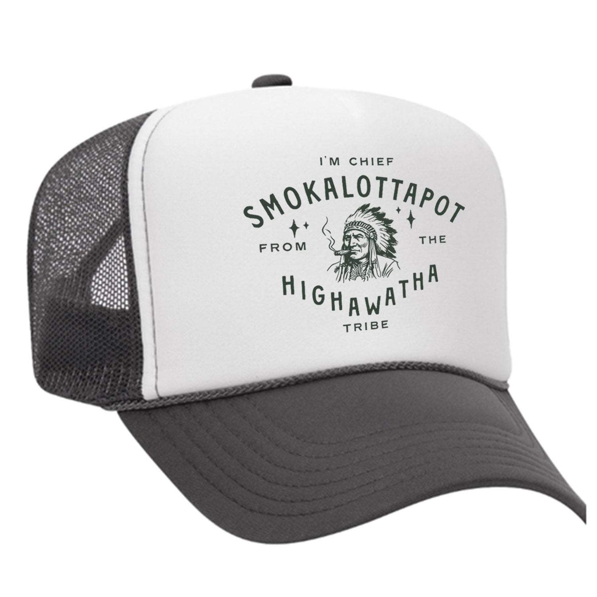 Chief Smokalottapot Foam Trucker Hat - Charcoal / White