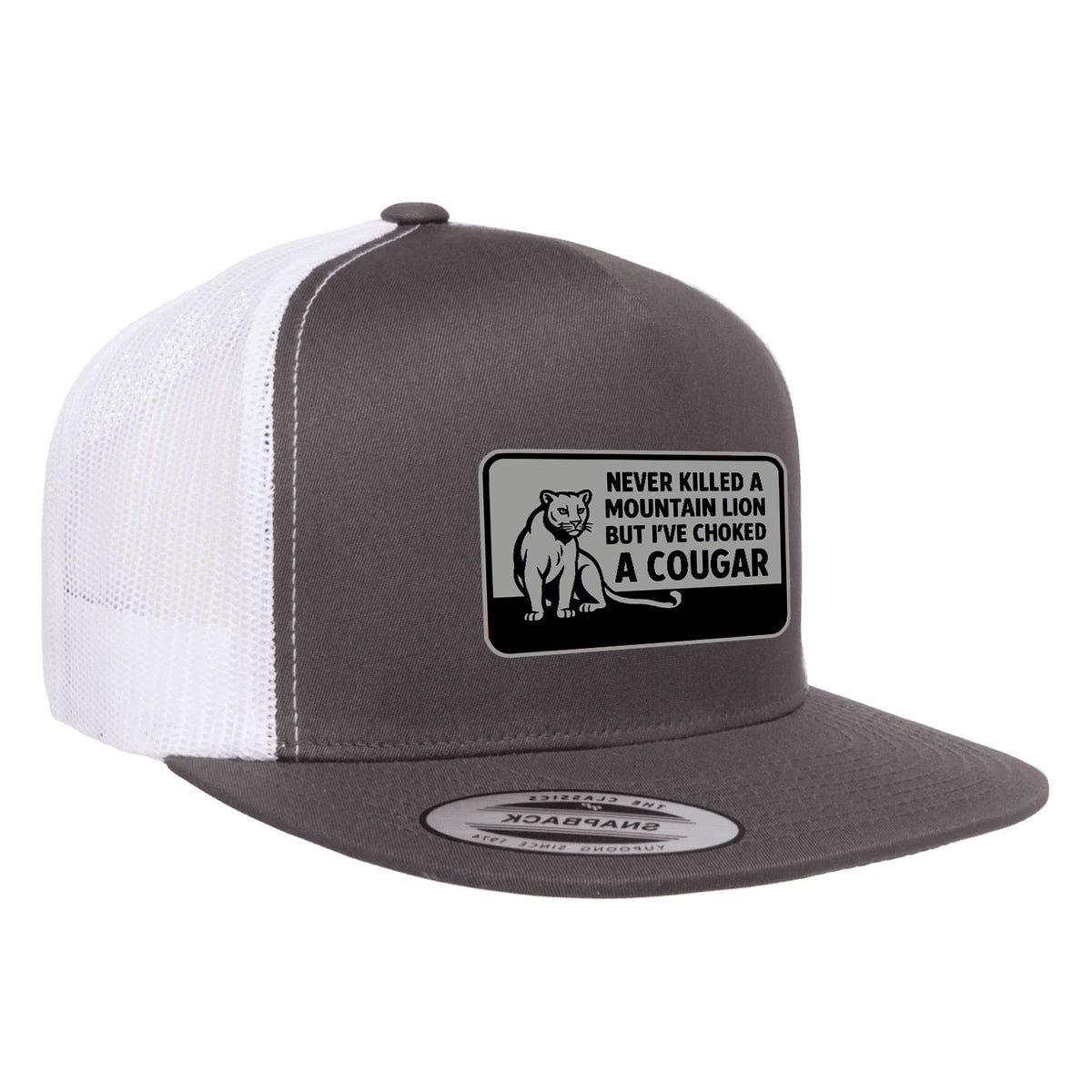 Choked A Cougar Flat Bill Leather Patch Hat