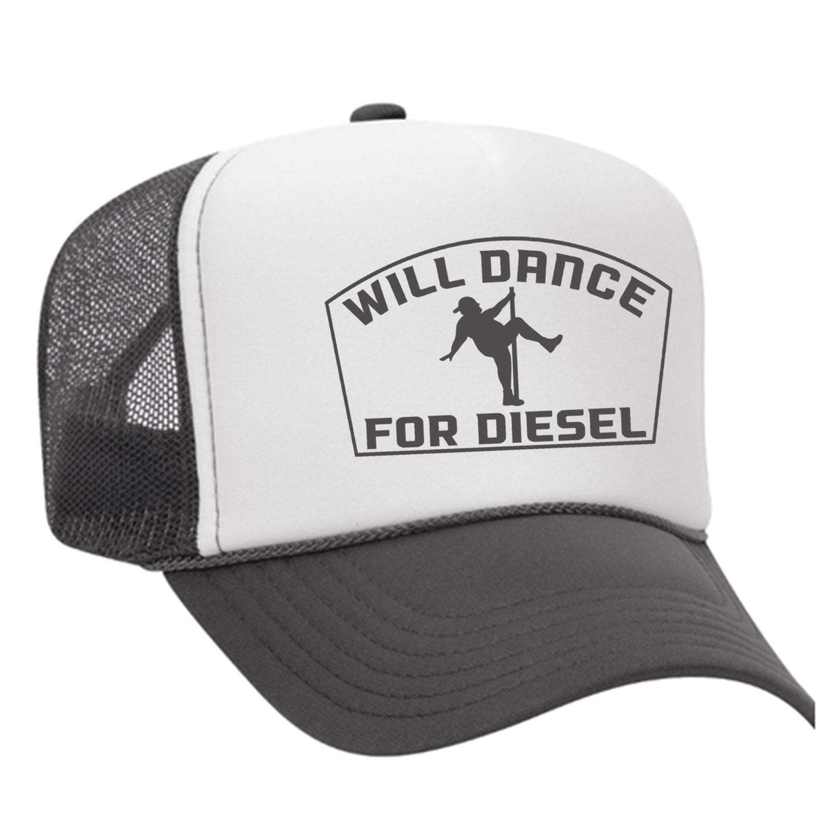 Will Dance For Diesel Foam Trucker Hat - Charcoal / White