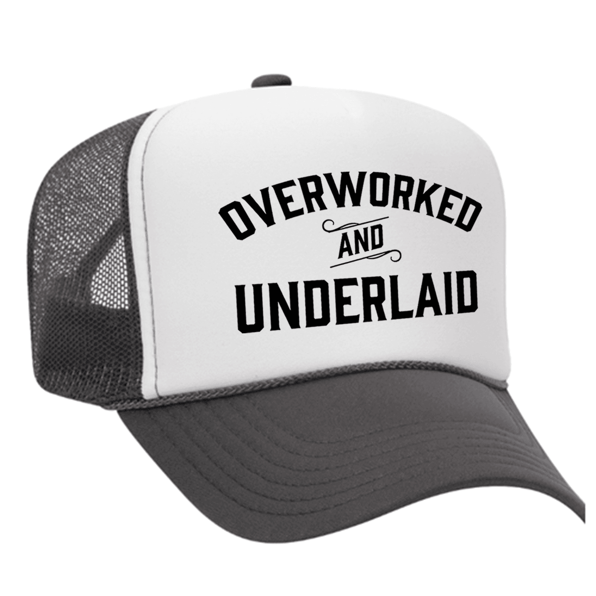 Overworked And Underlaid Foam Trucker Hat - Charcoal / White