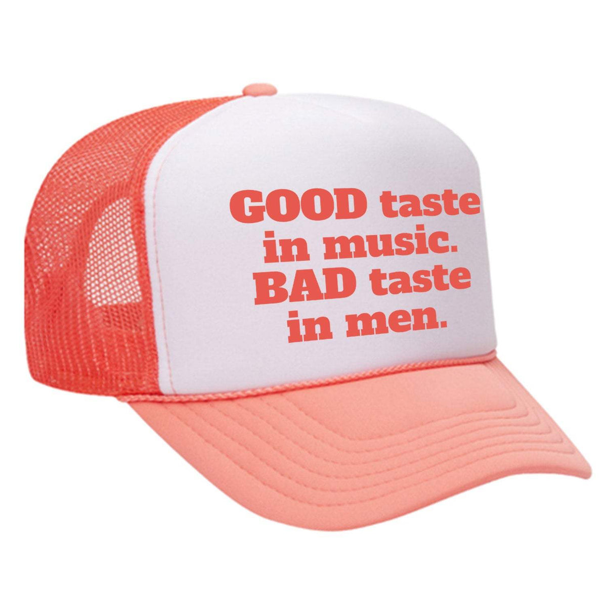 Good Taste In Music Foam Trucker Hat - Coral / White
