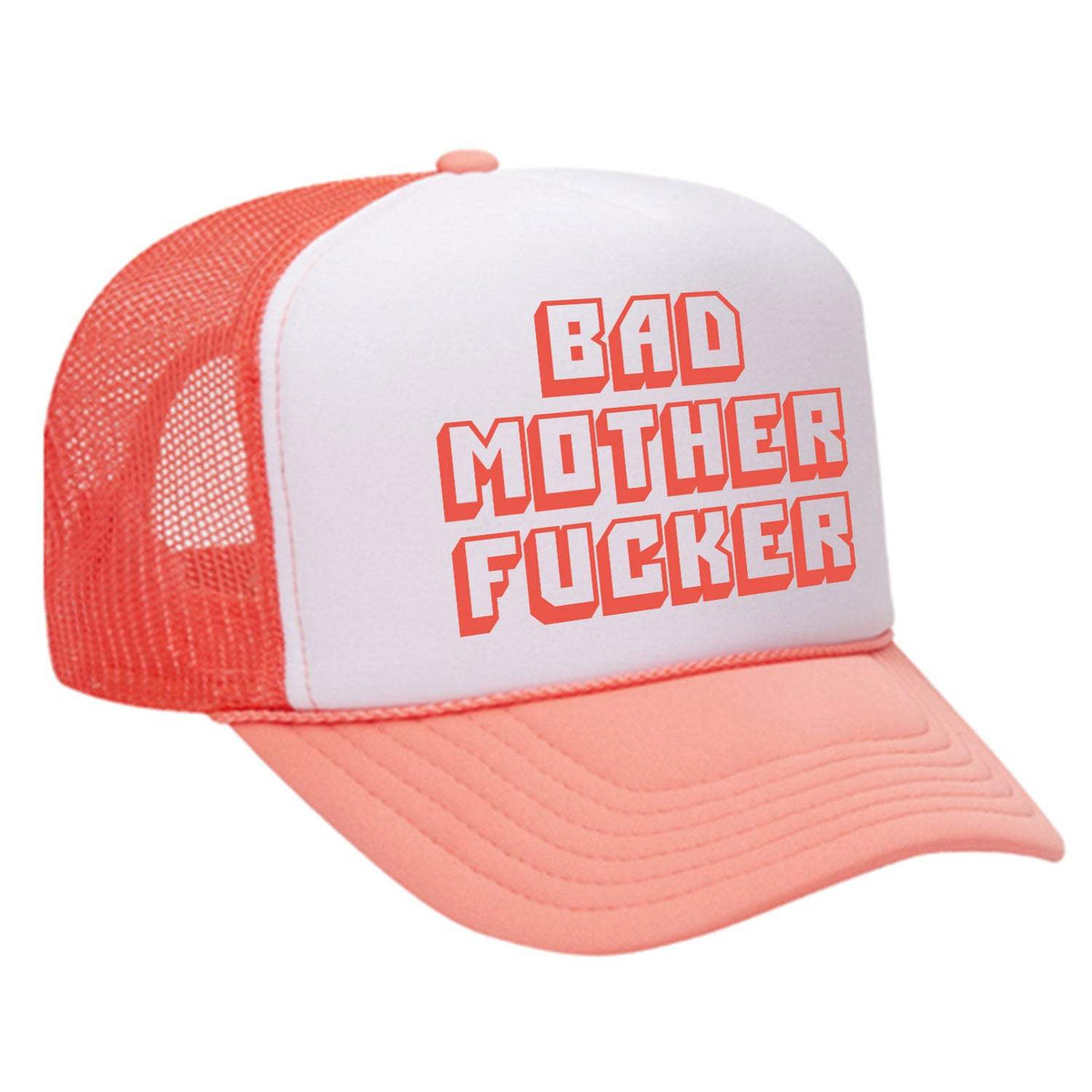 Bad M'Fer Foam Trucker Hat - Coral / White