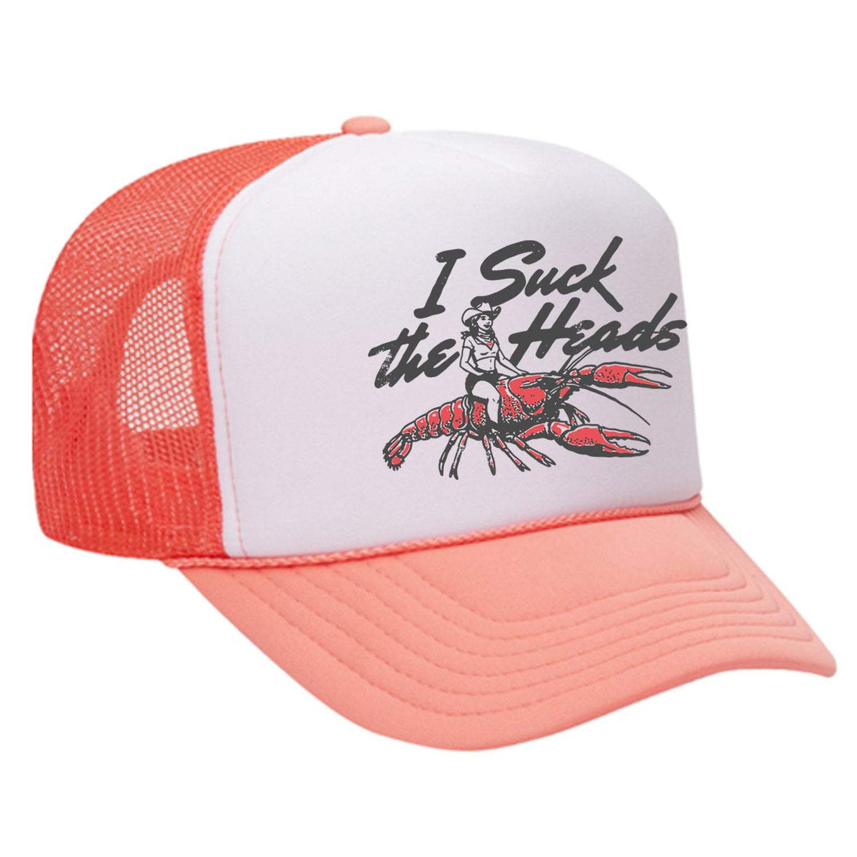 I Suck The Heads Foam Trucker Hat - Coral / White
