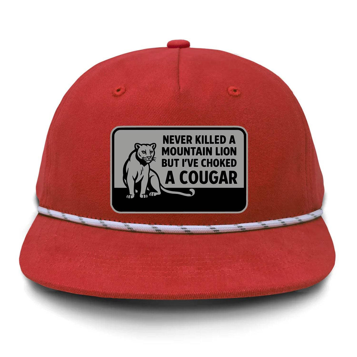 Choked A Cougar Flat Bill Rope Leather Patch Hat - Crawfish