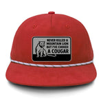 Choked A Cougar Flat Bill Rope Leather Patch Hat - Crawfish