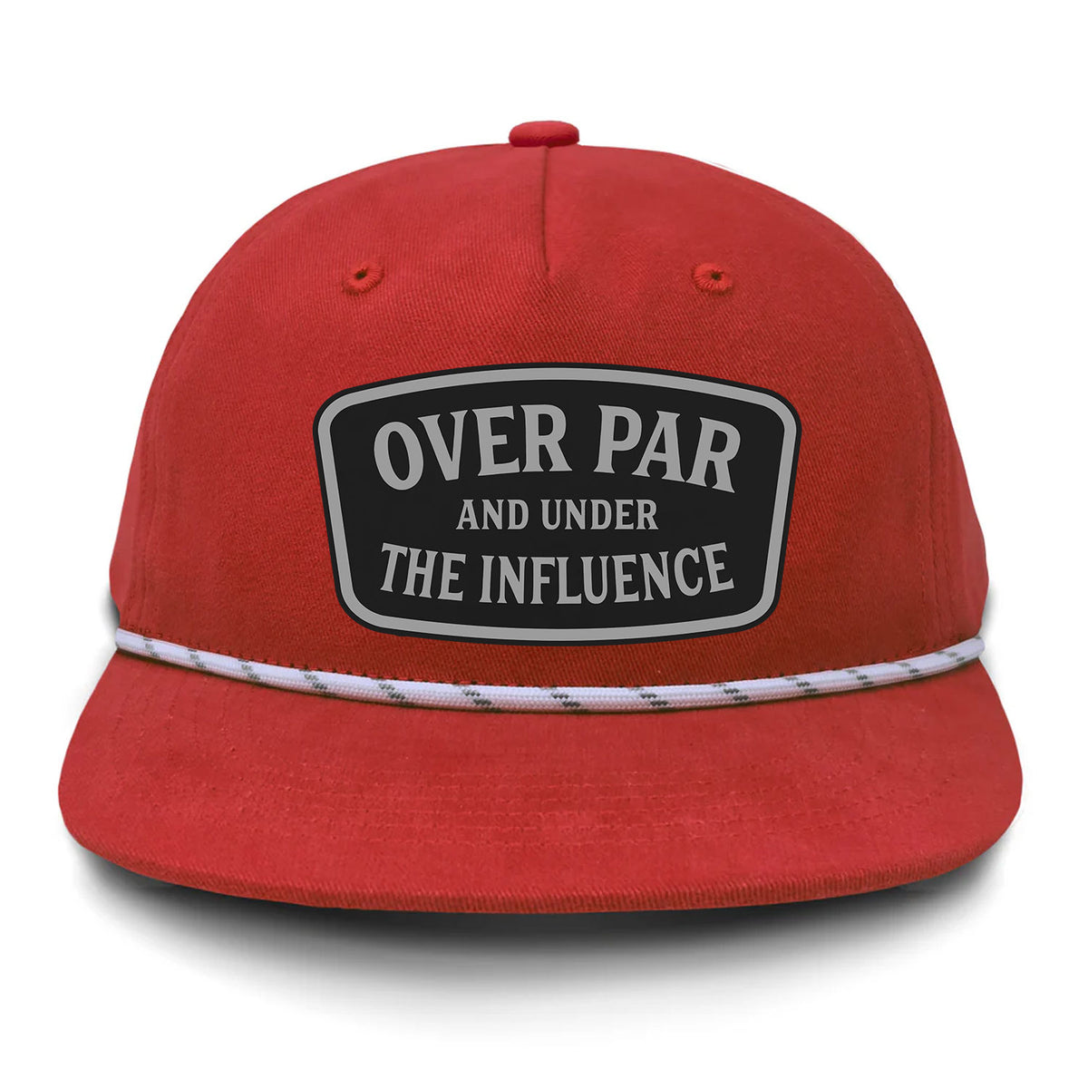 Over Par And Under The Influence Flat Bill Rope Leather Patch Hat