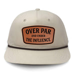 Over Par And Under The Influence Flat Bill Rope Leather Patch Hat - Cream