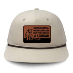 Choked A Cougar Flat Bill Rope Leather Patch Hat - Cream