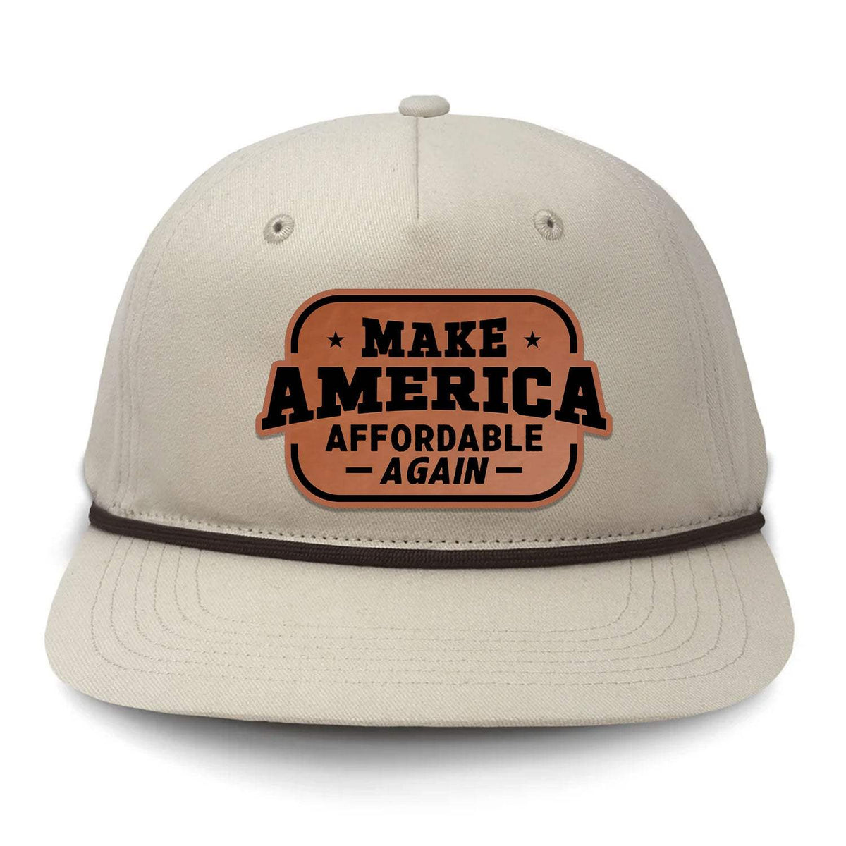 Make America Affordable Again Flat Bill Rope Leather Patch Hat - Cream