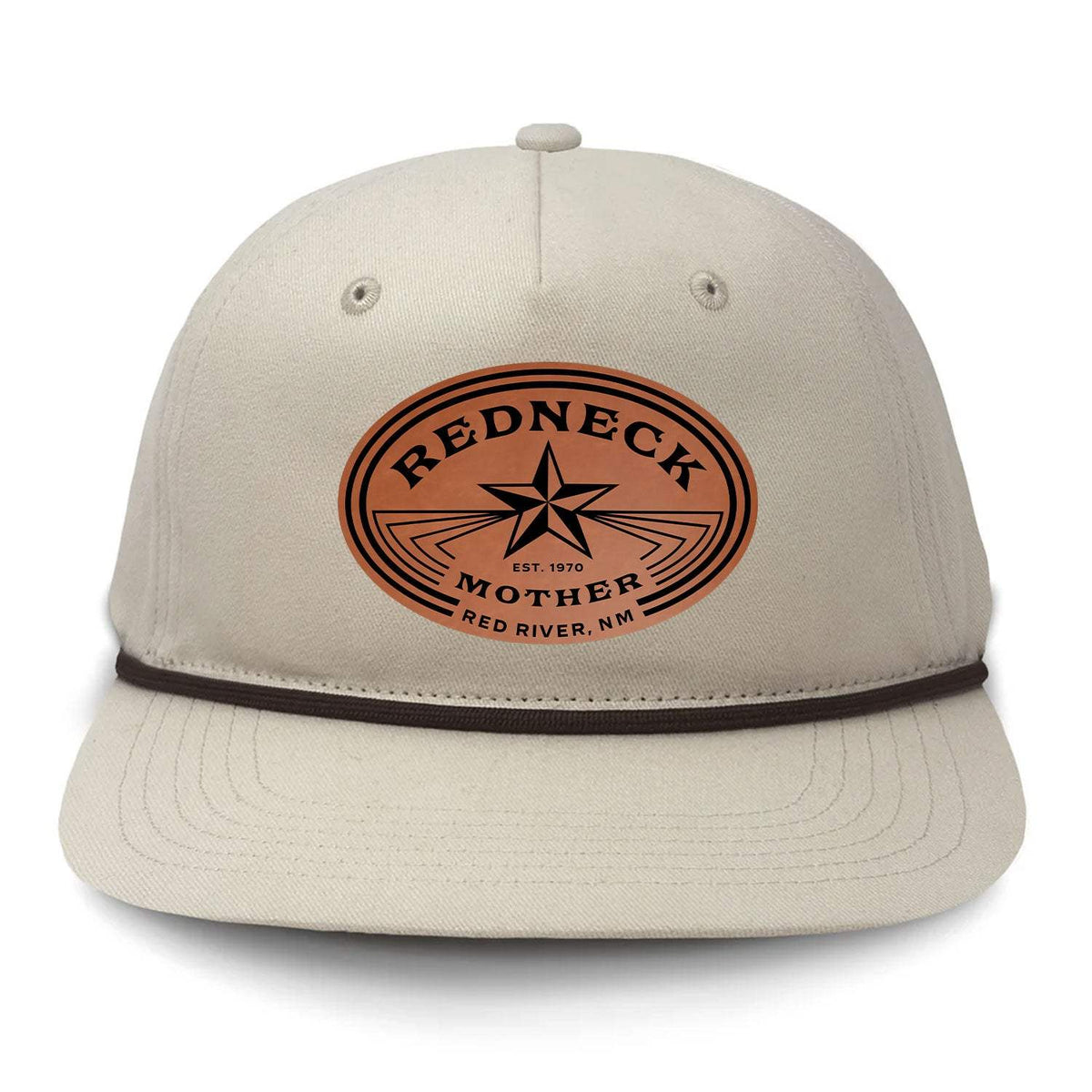 Redneck Mother Flat Bill Rope Leather Patch Hat - Cream