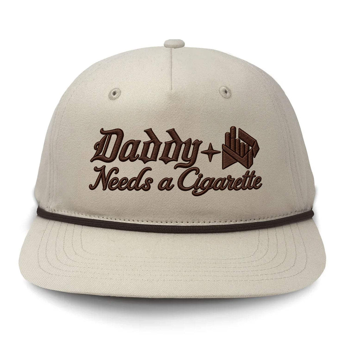 Daddy Needs A Cig Embroidered Flat Bill Hat - Cream