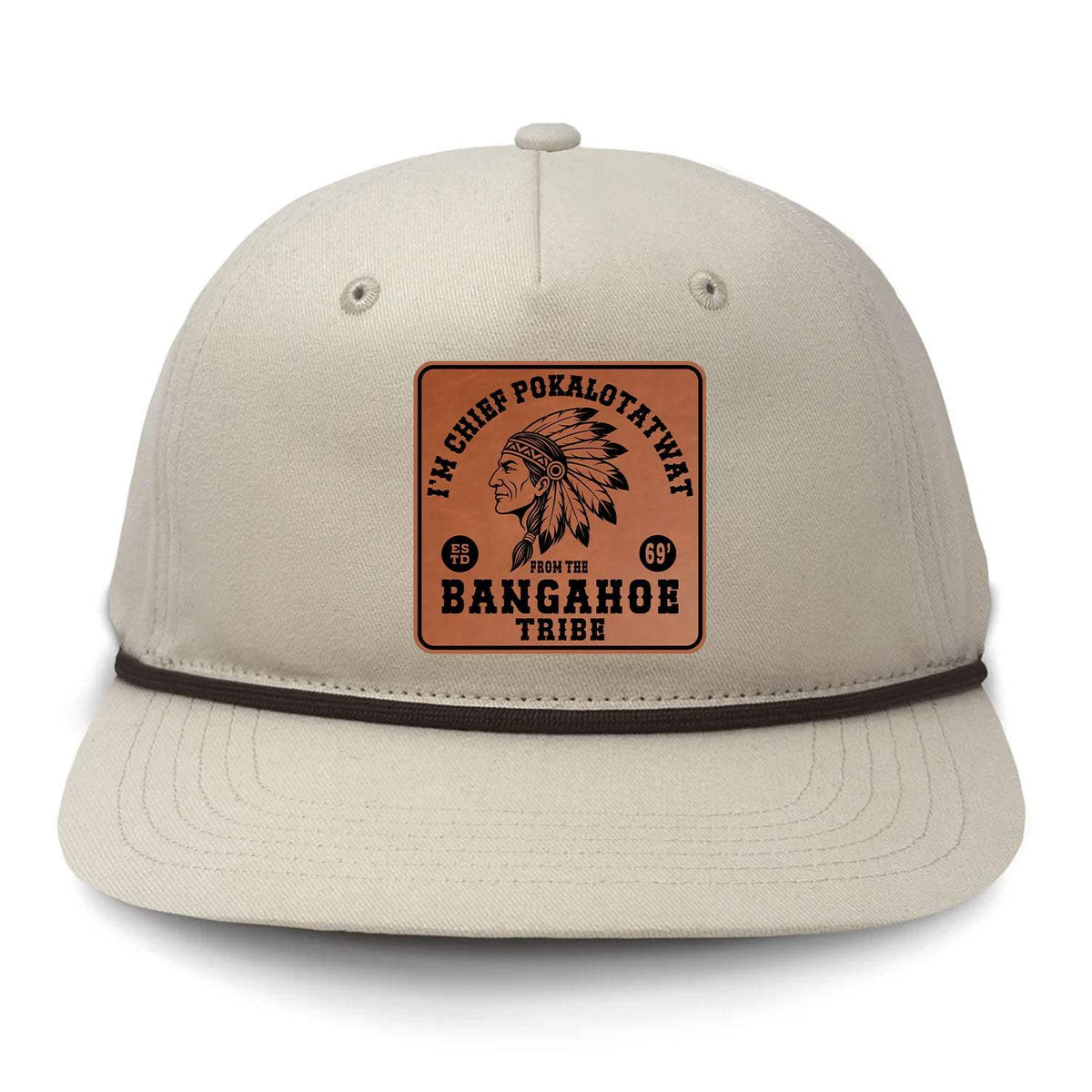 Chief Pokalotatwat Flat Bill Rope Leather Patch Hat - Cream