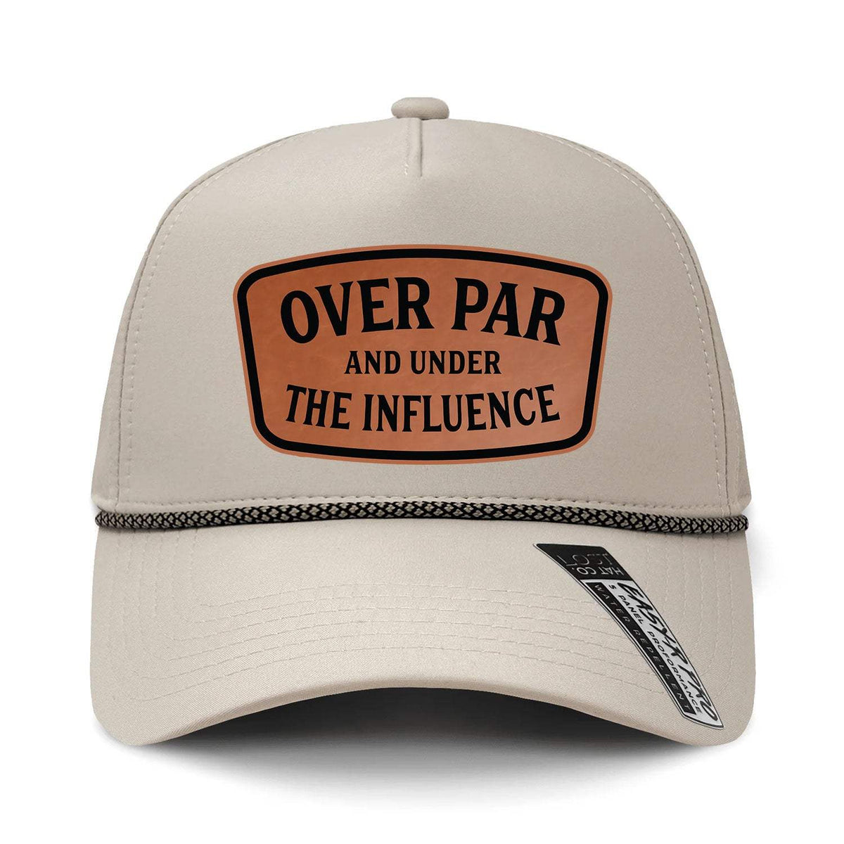 Over Par And Under The Influence Performance Leather Patch Hat - Cream