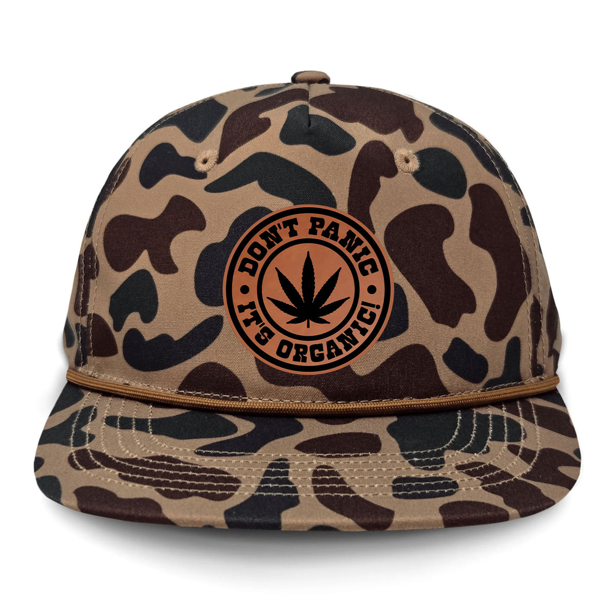 Don't Panic It's Organic Flat Bill Rope Leather Patch Hat