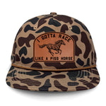 I Gotta Race Like A Piss Horse Flat Bill Rope Leather Patch Hat