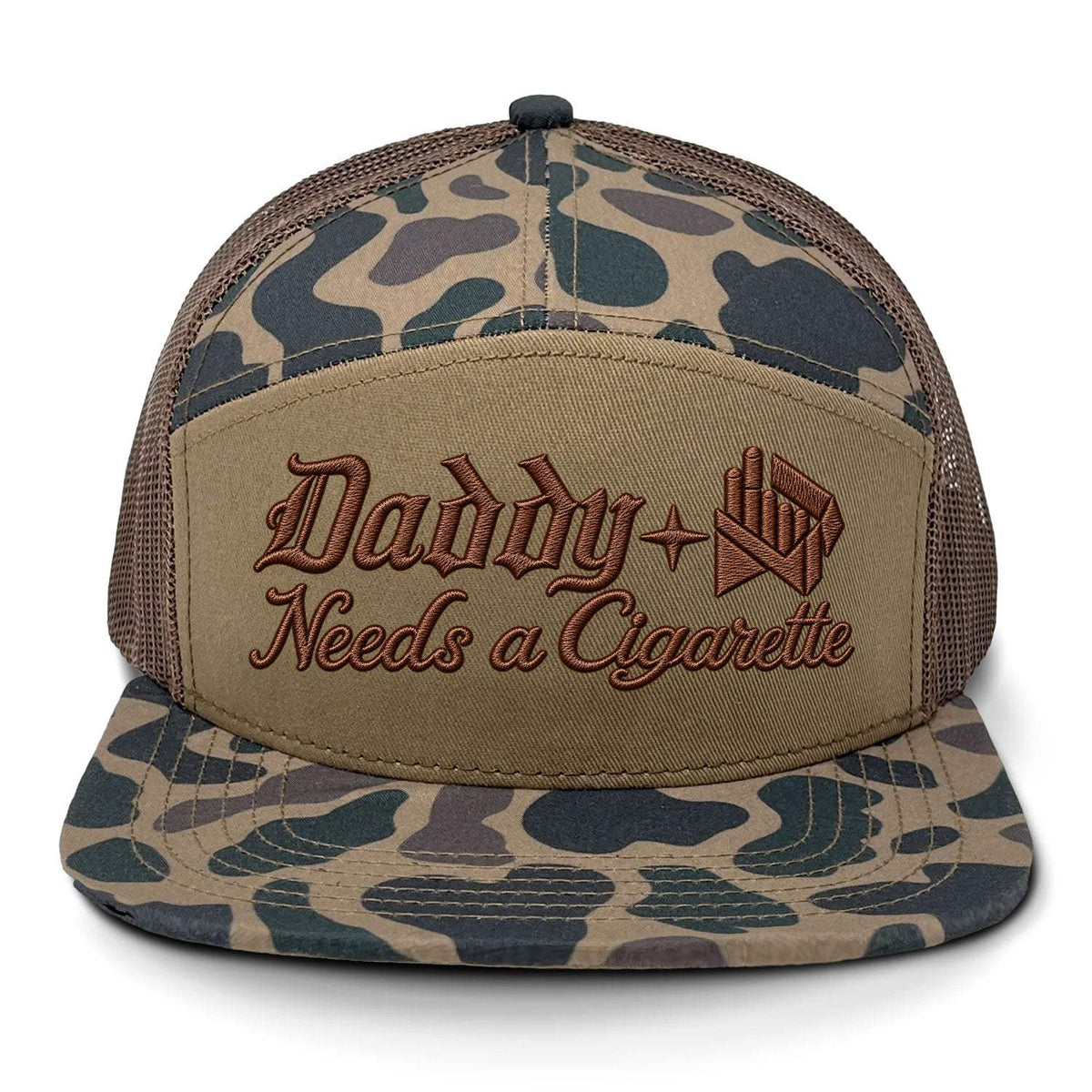 Daddy Needs A Cig Embroidered 7 Panel Hat - Delta