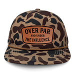 Over Par And Under The Influence Flat Bill Rope Leather Patch Hat