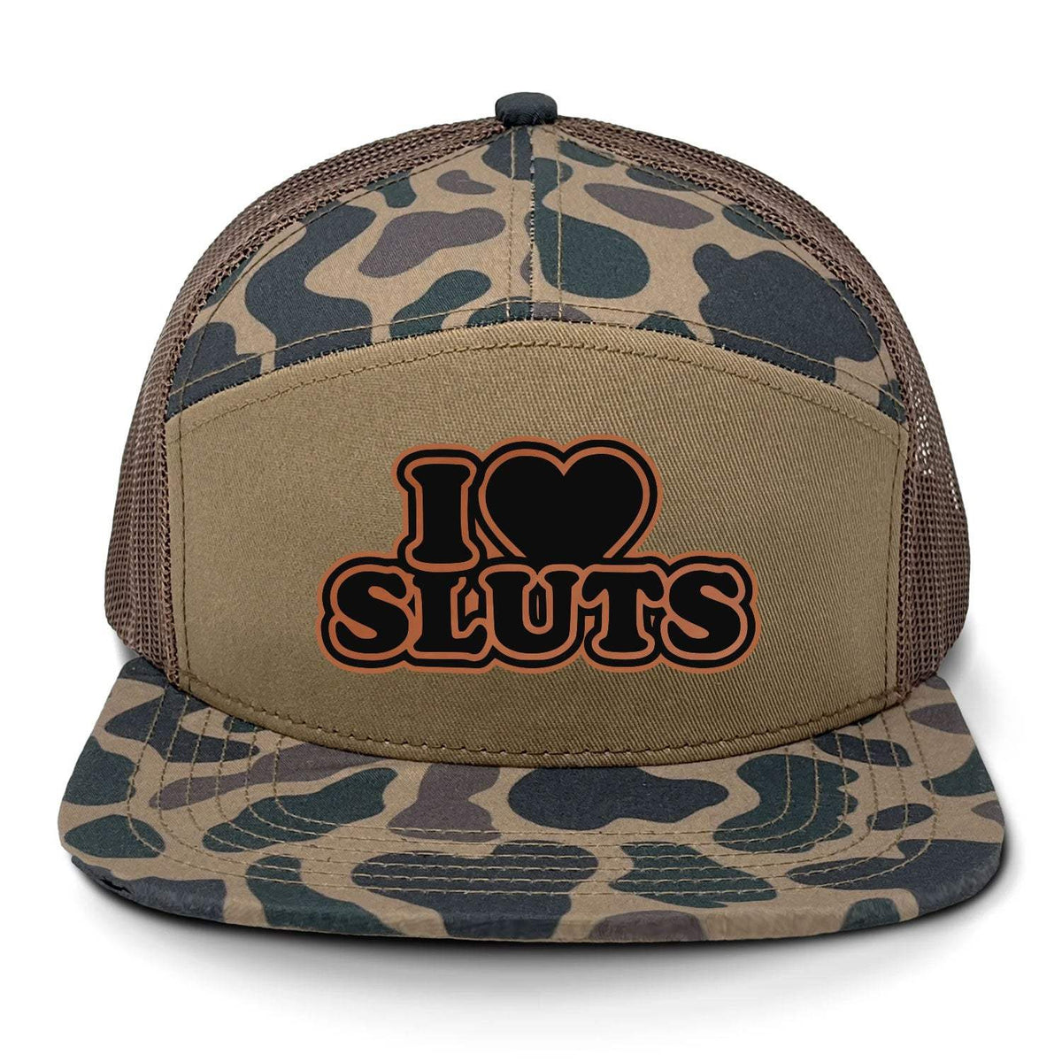 I Love Sluts 7 Panel Hat - Delta