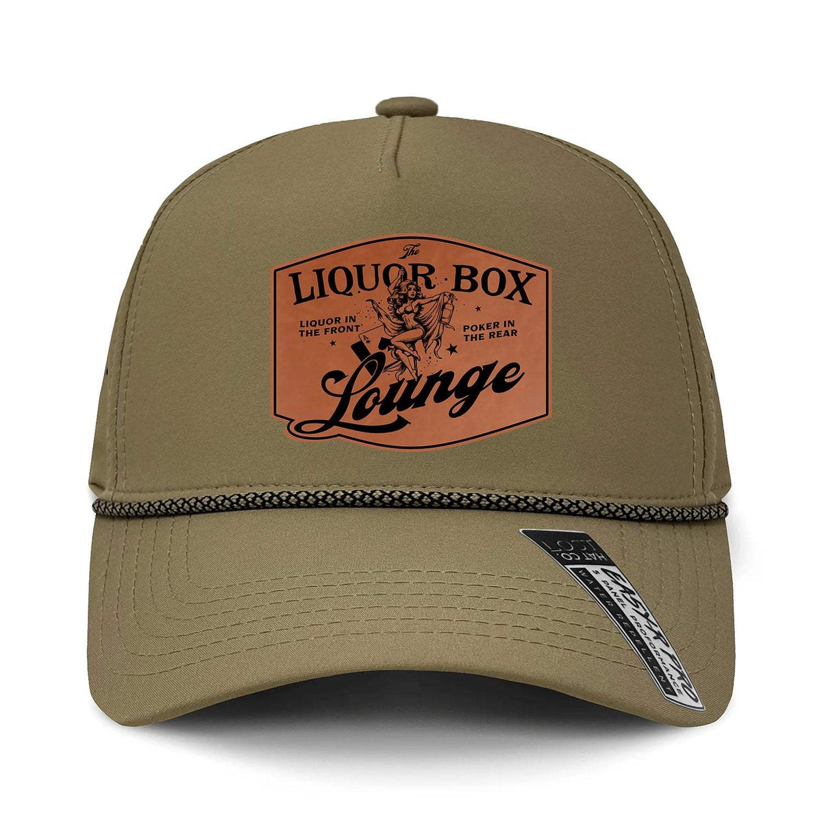 The Liquor Box Lounge Performance Leather Patch Hat - Flat Dark Earth