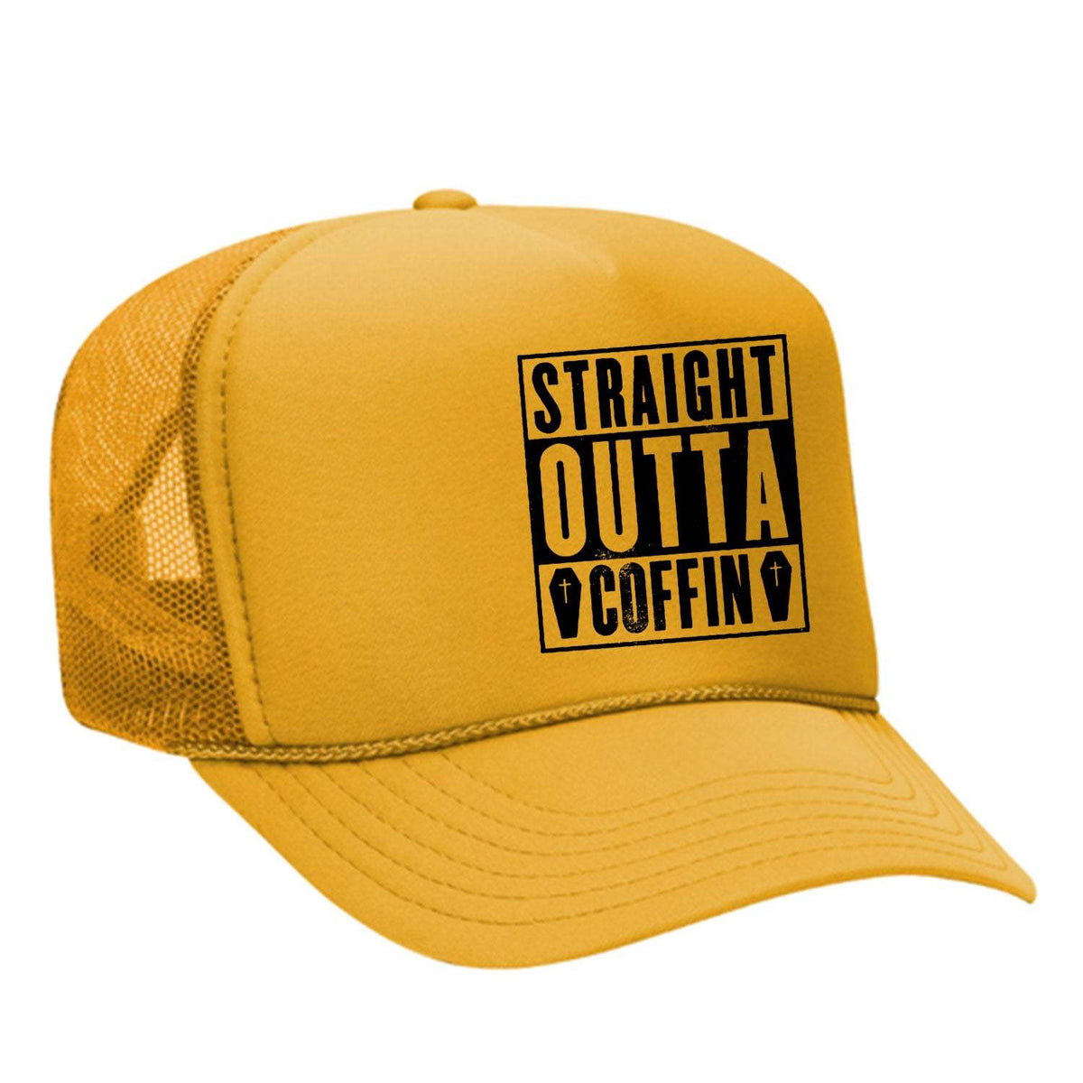 Straight Outta Coffin Foam Trucker Hat - Gold