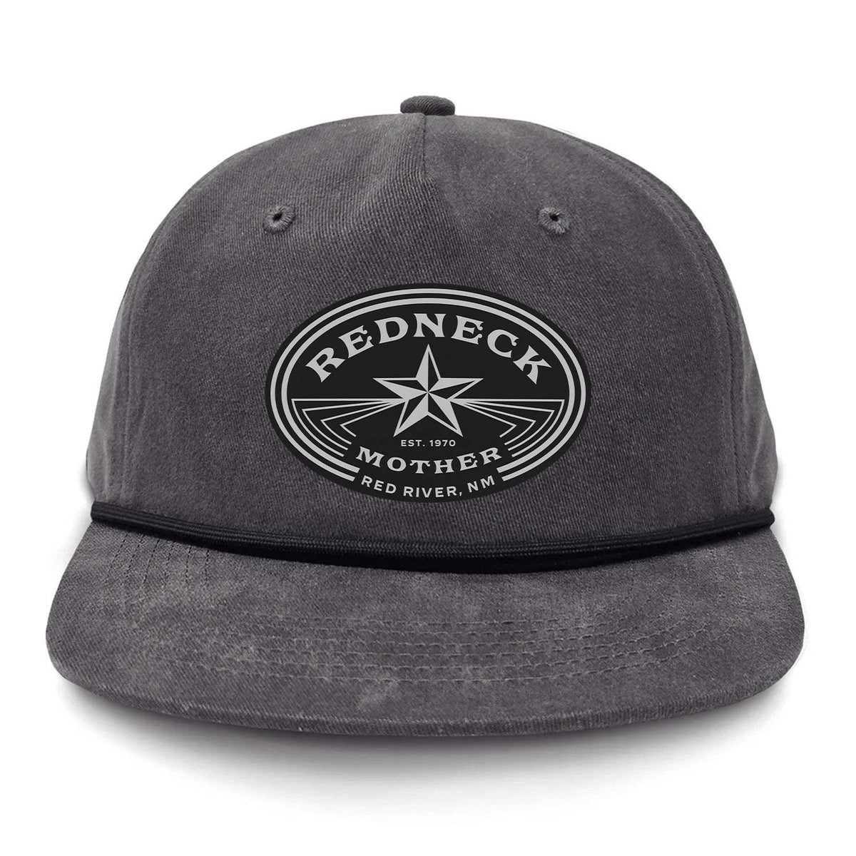 Redneck Mother Flat Bill Rope Leather Patch Hat - Gunmetal