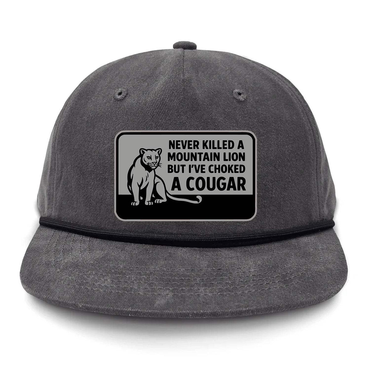 Choked A Cougar Flat Bill Rope Leather Patch Hat - Gunmetal