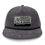 Choked A Cougar Flat Bill Rope Leather Patch Hat - Gunmetal