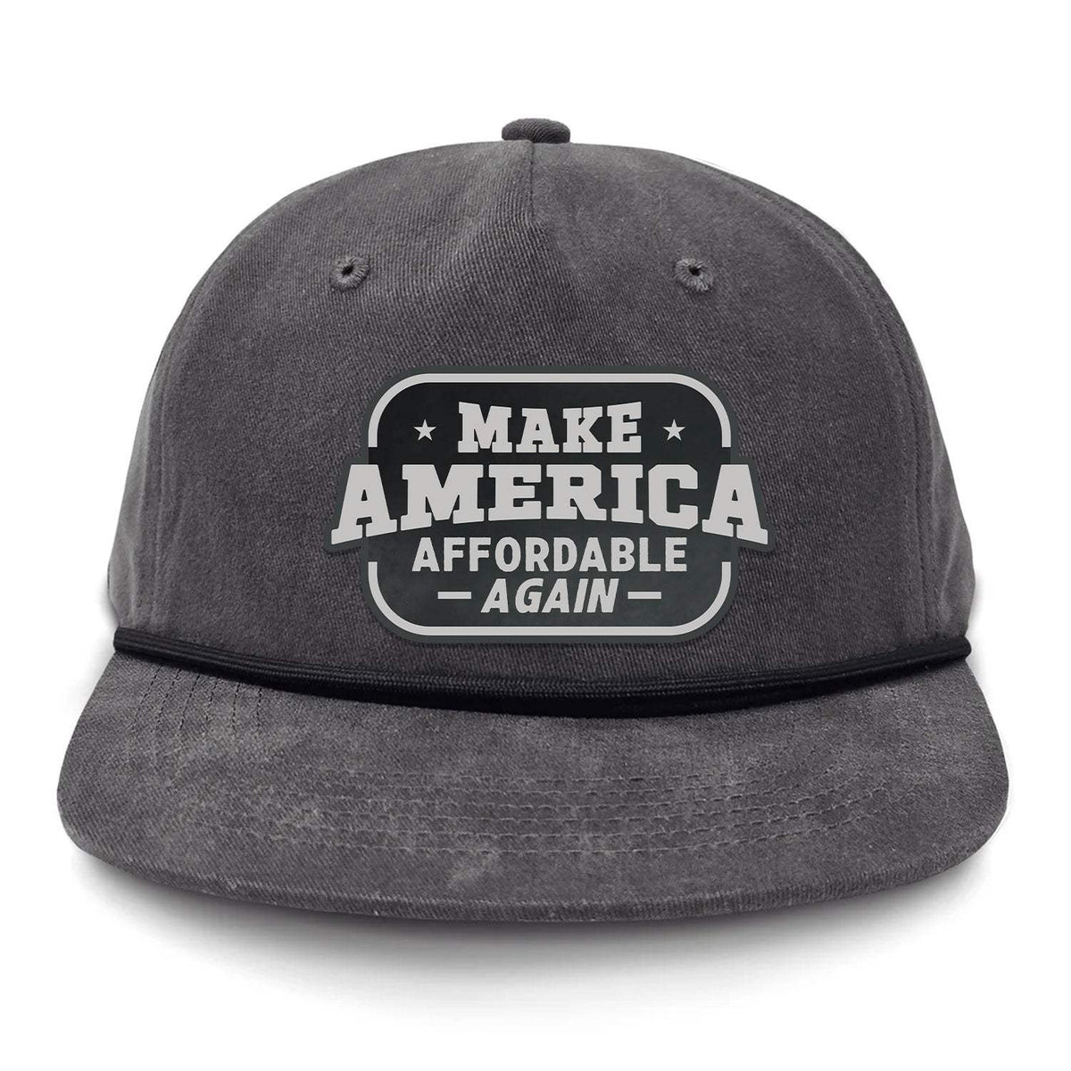 Make America Affordable Again Flat Bill Rope Leather Patch Hat - Gunmetal