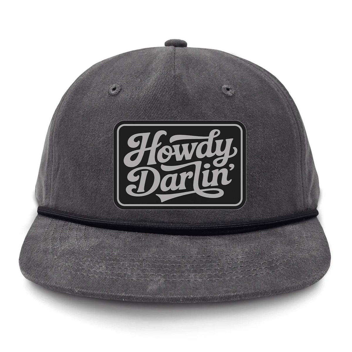 Howdy Darlin' Flat Bill Rope Leather Patch Hat - Gunmetal