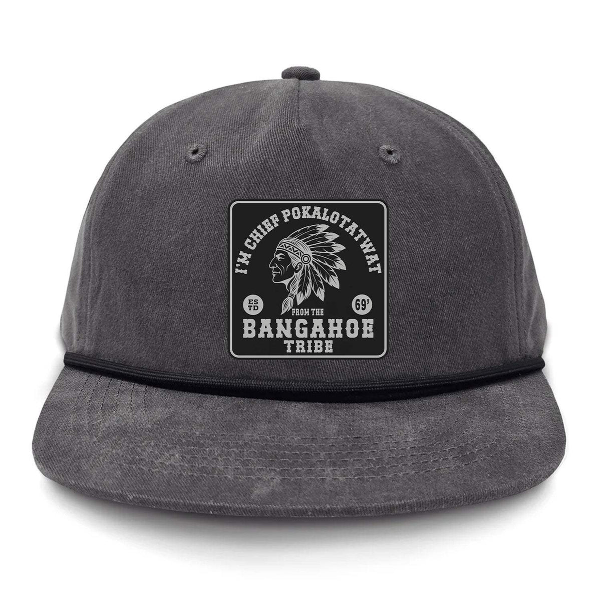 Chief Pokalotatwat Flat Bill Rope Leather Patch Hat - Gunmetal