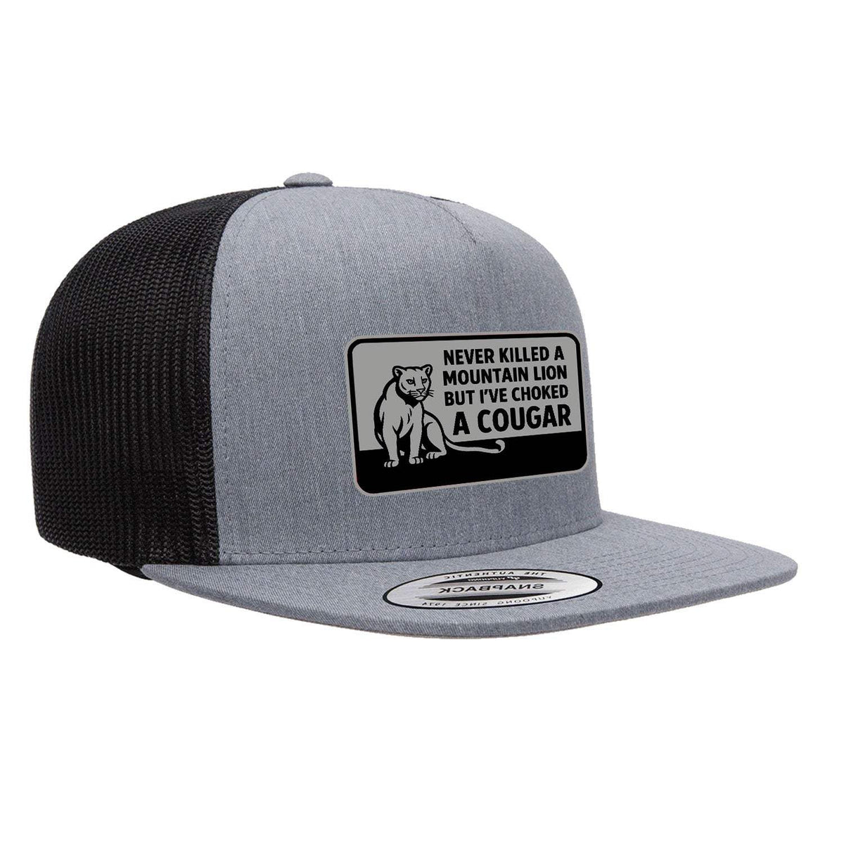 Choked A Cougar Flat Bill Leather Patch Hat - Heather Black