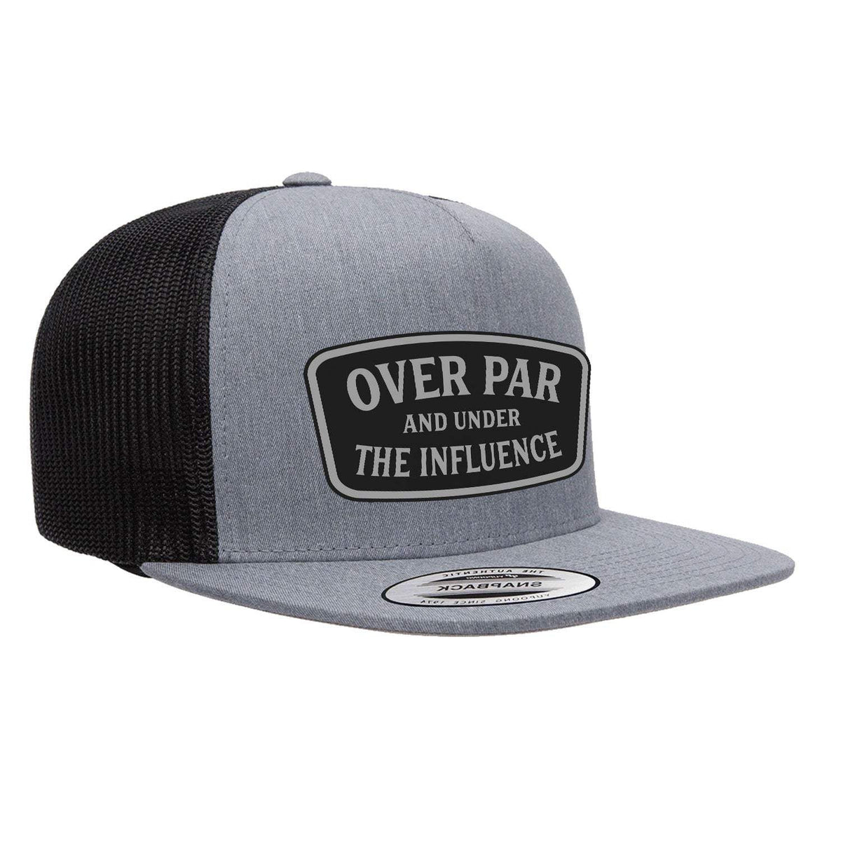 Over Par And Under The Influence Flat Bill Leather Patch Hat - Heather Black