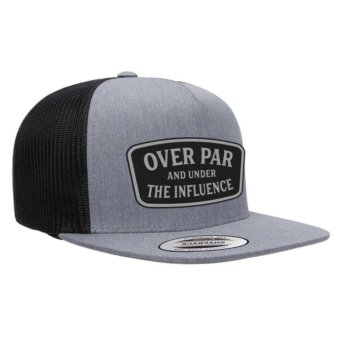 Over Par And Under The Influence Flat Bill Leather Patch Hat