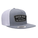 Over Par And Under The Influence Flat Bill Leather Patch Hat - Heather White