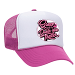 Queen Of His Double Wide Foam Trucker Hat - Hot Pink / White