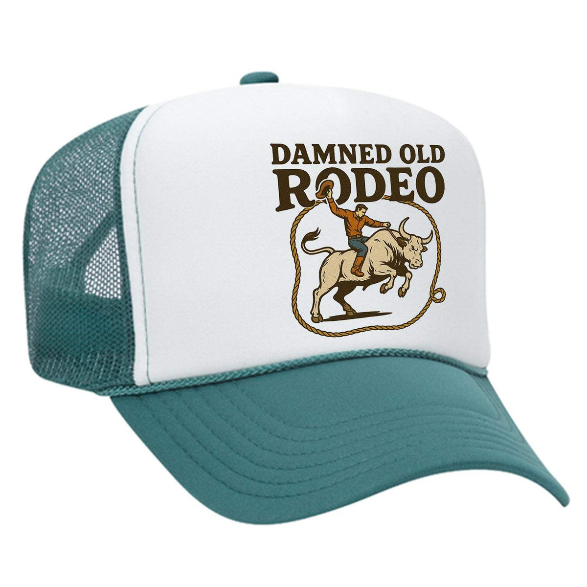 Damned Old Rodeo Foam Trucker Hat - Jade / White