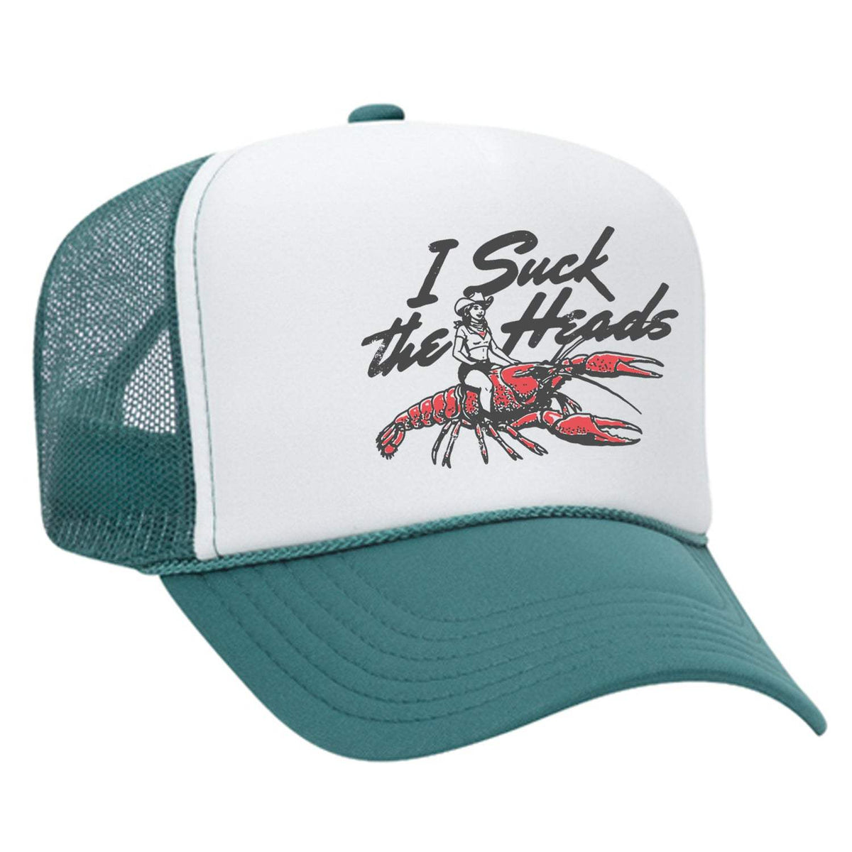 I Suck The Heads Foam Trucker Hat - Jade / White