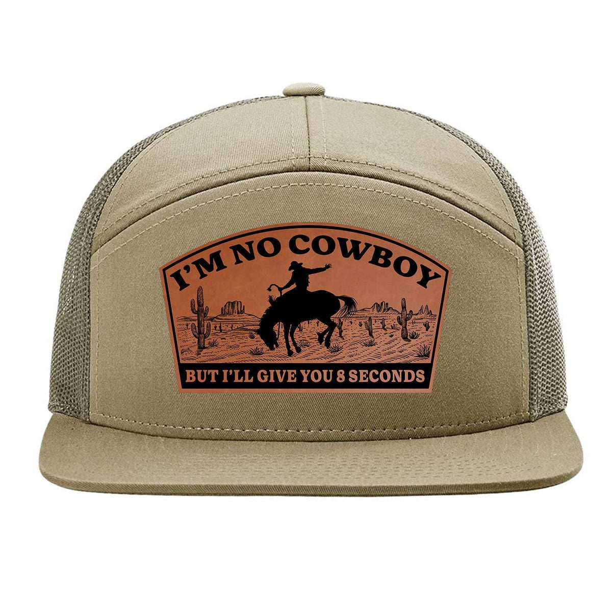 I'm No Cowboy 7 Panel Hat - Khaki