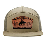 I'm No Cowboy 7 Panel Hat - Khaki