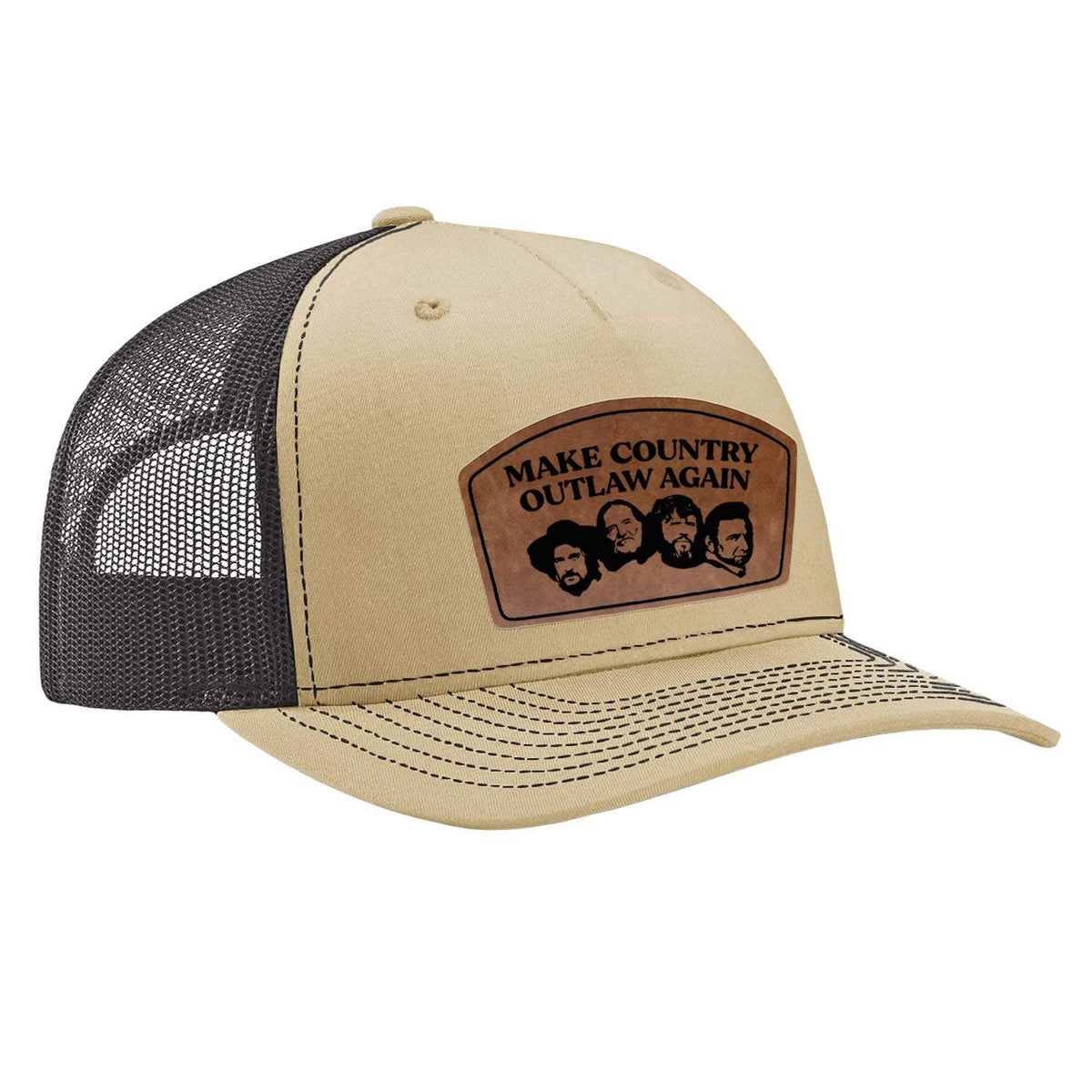 Make Country Outlaw Again Leather Patch Hat - Khaki / Coffee