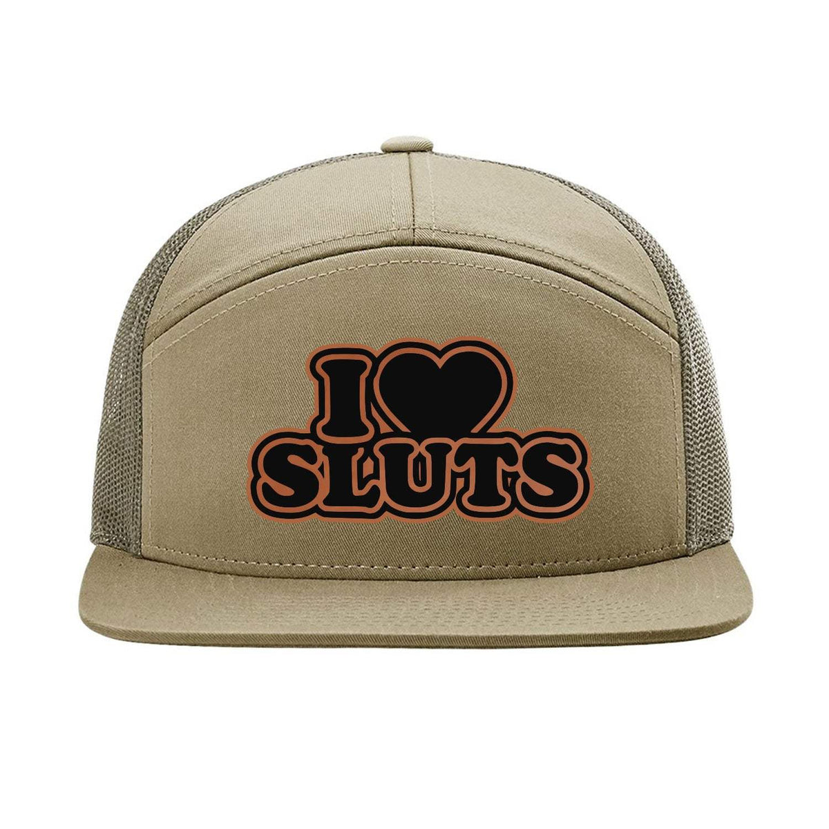 I Love Sluts 7 Panel Hat - Khaki / Loden