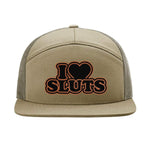 I Love Sluts 7 Panel Hat - Khaki / Loden