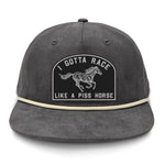 I Gotta Race Like A Piss Horse Flat Bill Rope Leather Patch Hat